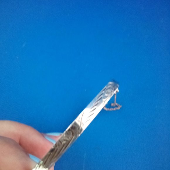 Vintage 925 silver engraved octagon bangle bracelet. - Picture 7 of 7